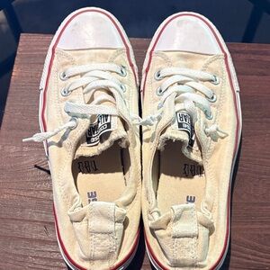 Converse Off-White Canvas Sneakers with Red Trim